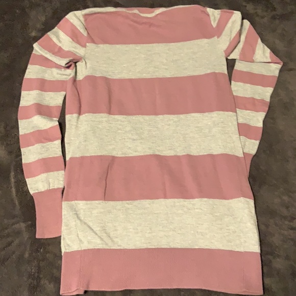 Decree Womens Sweater Cardigan Button Up Gray and Pink Striped Small - Picture 3 of 3